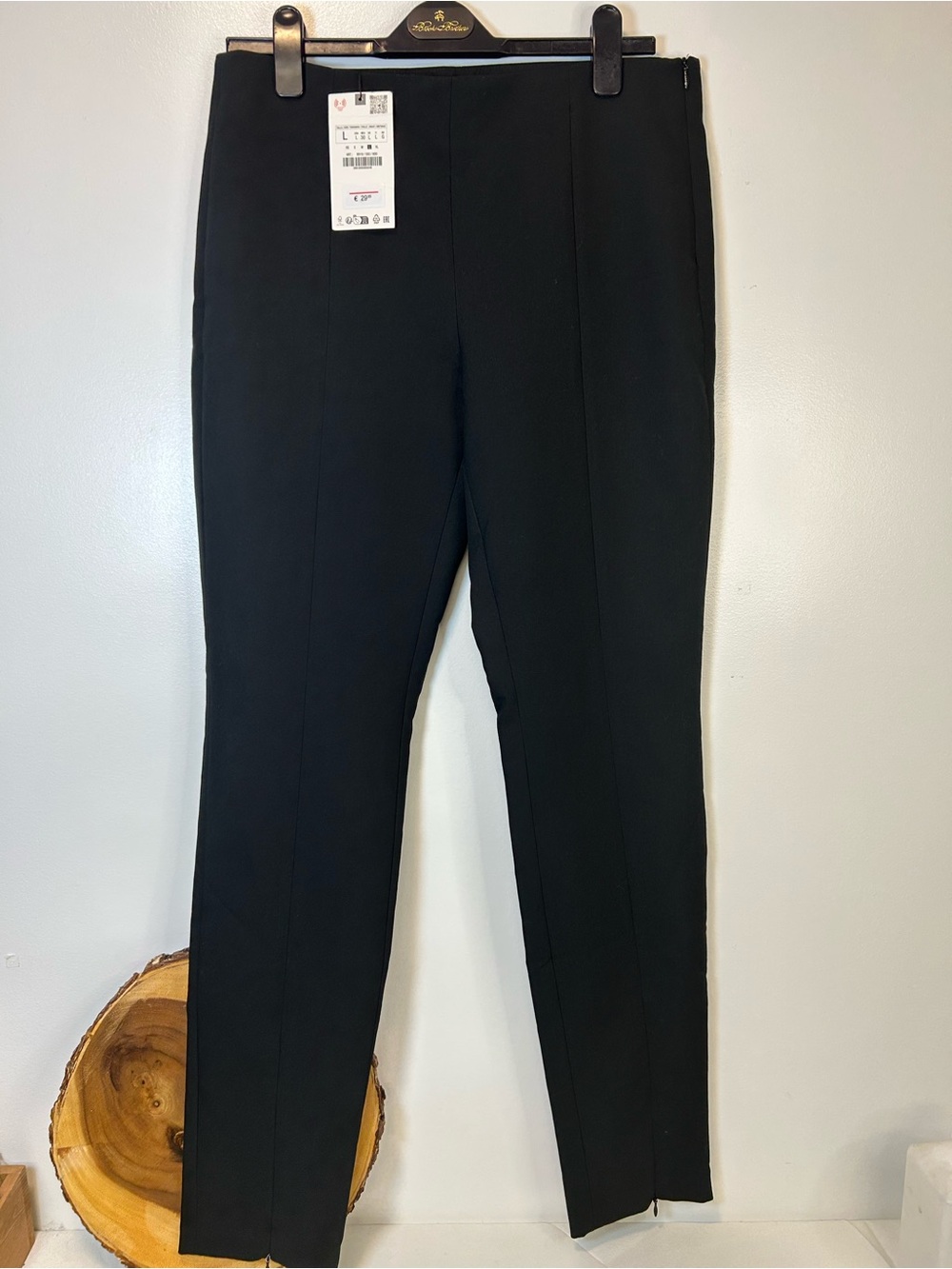 ZARA Side Zip Mid-Rise Twill Zipper Hem Full Length Black Pants Women’s Large